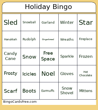 Holiday Bingo Card 2