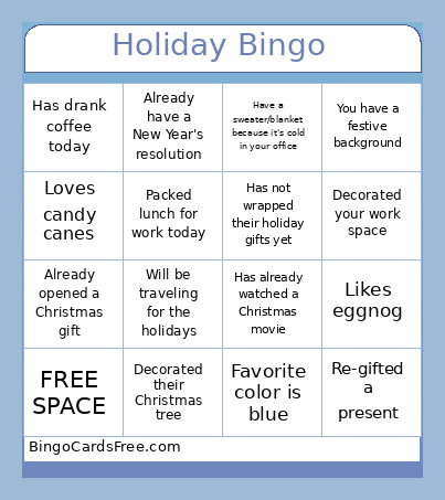 Holiday Bingo Card 2