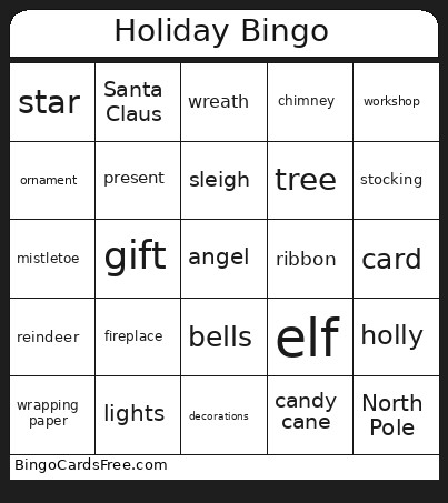 Holiday Bingo Card 2