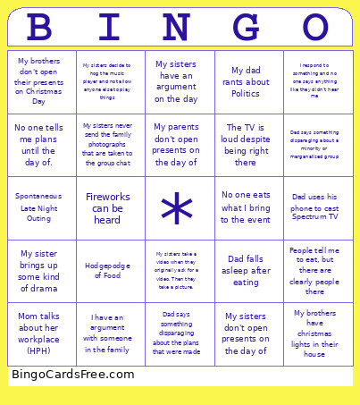 Holiday Bingo Card