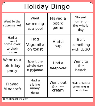 Holiday Bingo Card