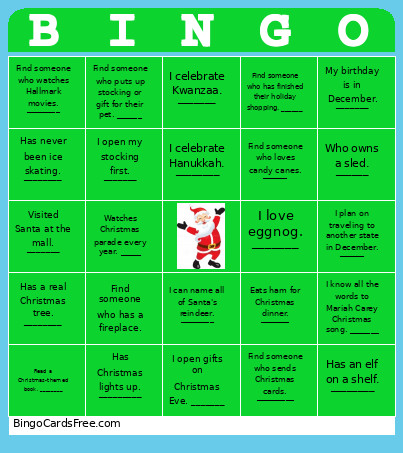 Holiday Bingo Card