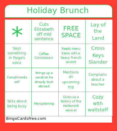 Holiday Brunch Bingo Card