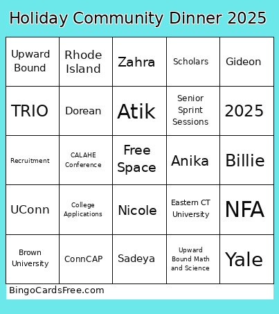 Holiday Community Dinner 2025 Bingo Card