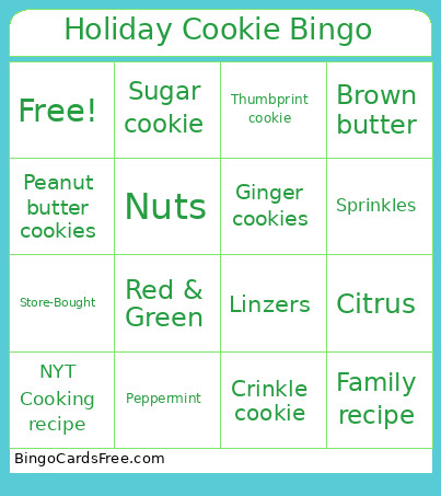 Holiday Cookie Bingo Card