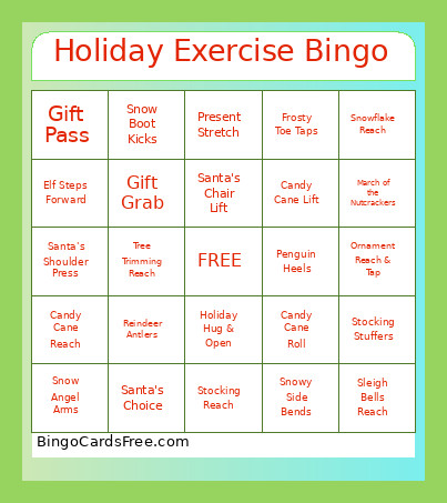 Holiday Exercise Bingo Card