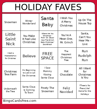 Holiday Favorites Bingo Card