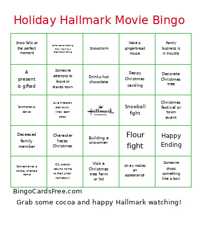 Holiday Hallmark Movie Bingo Card