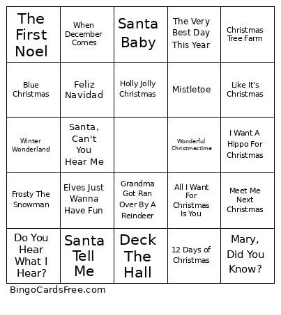 Holiday Hits Bingo Card