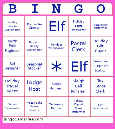 Holiday Job Bingo Card