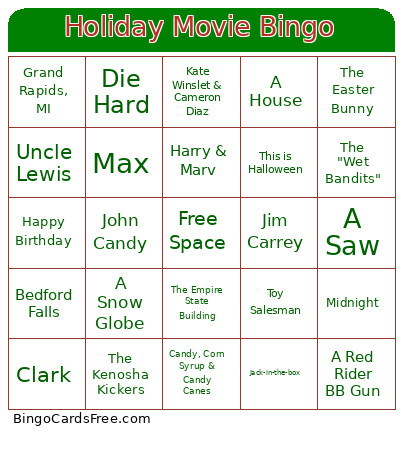 Holiday Movie Bingo Card