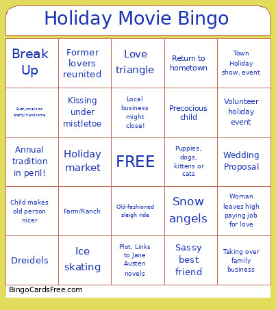 Holiday Movie Bingo Card
