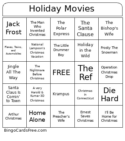 Holiday Movies Bingo Card