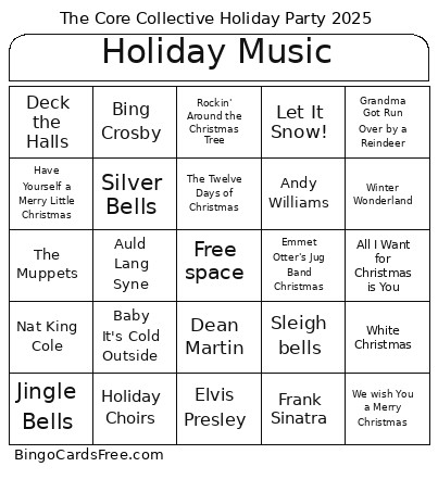 Holiday Music Bingo Card