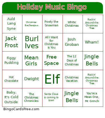 Holiday Music Bingo Card 2