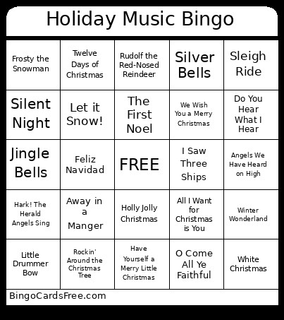 Holiday Music Bingo Card