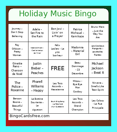 Holiday Music Bingo Card 2