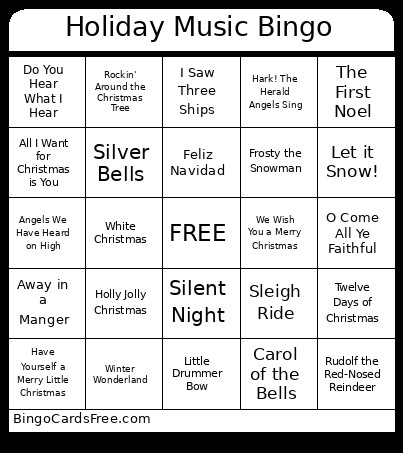 Holiday Music Bingo Card