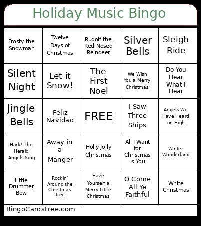 Holiday Music Bingo Card