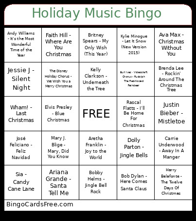 Holiday Music Bingo Card