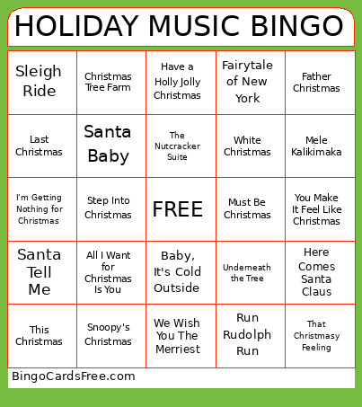 Holiday Music Bingo Card