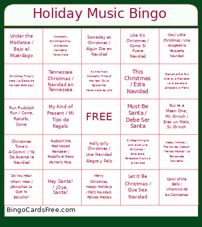Holiday Music (Dual Language) Bingo Card