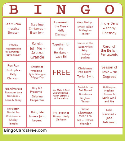 Holiday Name That Tune Bingo Card