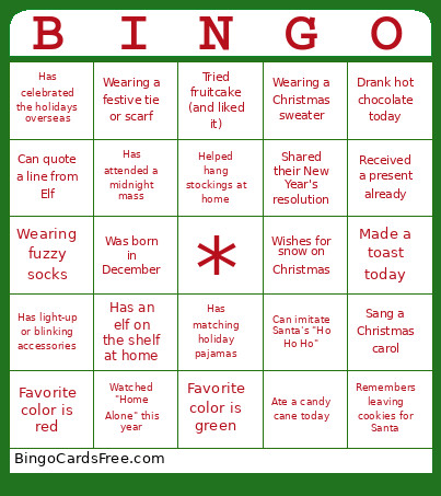 Holiday Party Bingo Card