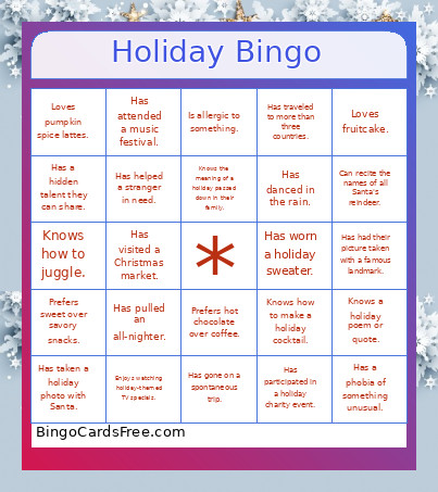Holiday Party Bingo Card
