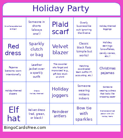 Holiday Party Bingo Card