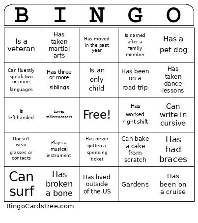 Holiday Party Bingo Card