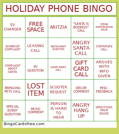 HOLIDAY PHONE Bingo Card