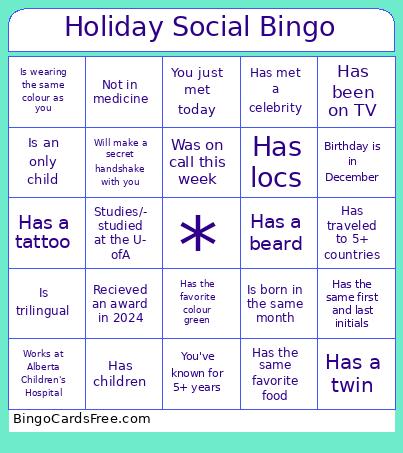 Holiday Social Bingo