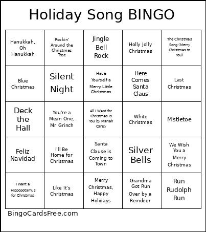 Holiday Song Bingo