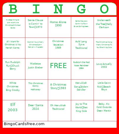 Holiday Song & Movie Bingo