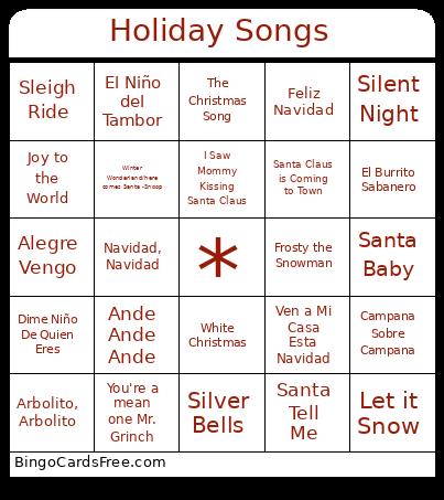 Holiday Songs Bingo