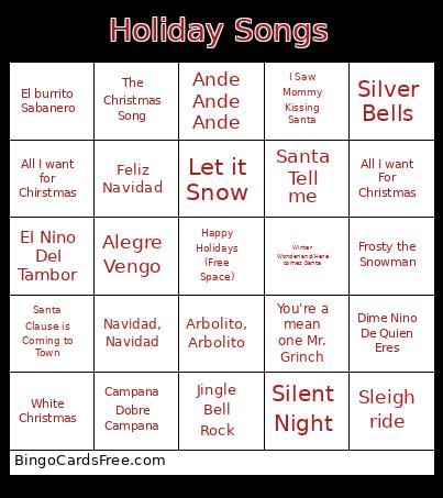 Holiday Songs Bingo