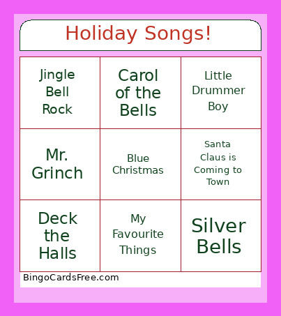 Holiday Songs! Bingo Card