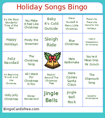 Holiday Songs Bingo Card