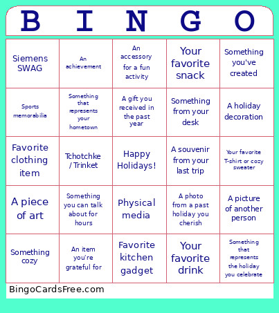 Holiday TM Scavenger Hunt Bingo Card