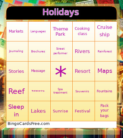 Holidays Bingo Card