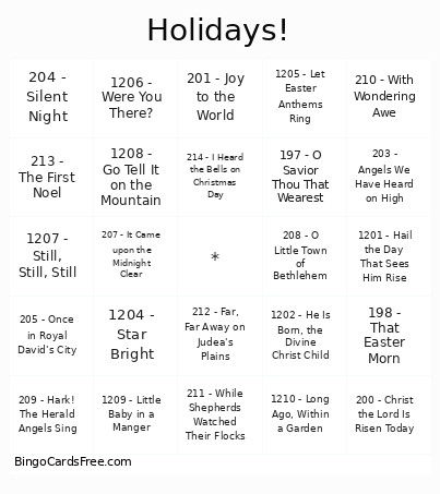 Holidays! Bingo Card
