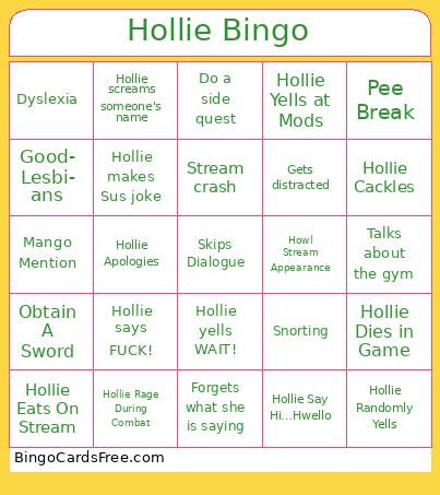 Hollie Bingo Cards Free Pdf Printable Game, Title: Hollie Bingo