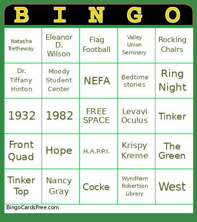 Hollins Bingo Card