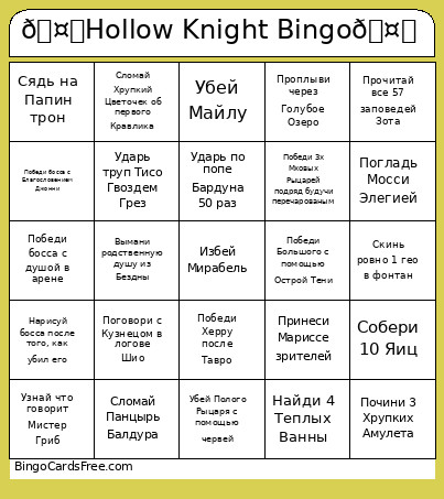 𖤍Hollow Knight 𖤍 Bingo Card