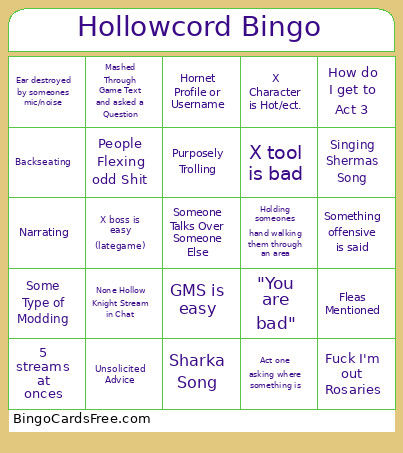 Hollow Knight Server Bingo Card