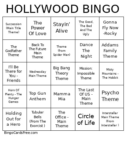 Hollywood Bingo Card