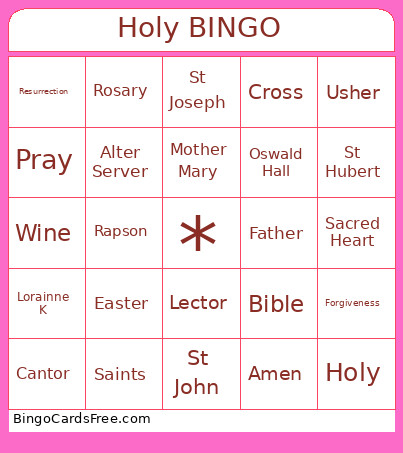 Holy Bingo Card