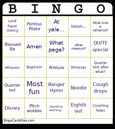Holy Chancel Choir Week 2026 Bingo Card