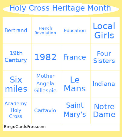 Holy Cross Heritage Month Bingo Card 2